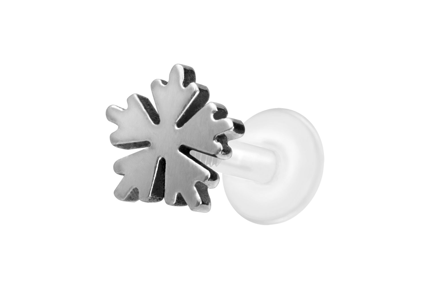 PTFE Labret Piercing mit Innengewinde + Titan-Aufsatz SCHNEEFLOCKE